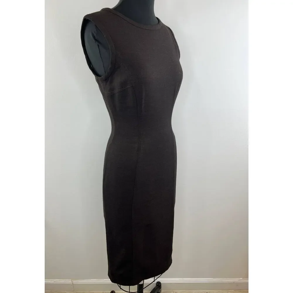 Yigal Azrouel Brown Sleeveless Round Neck Knee Length Women's Sheath Dress XS S